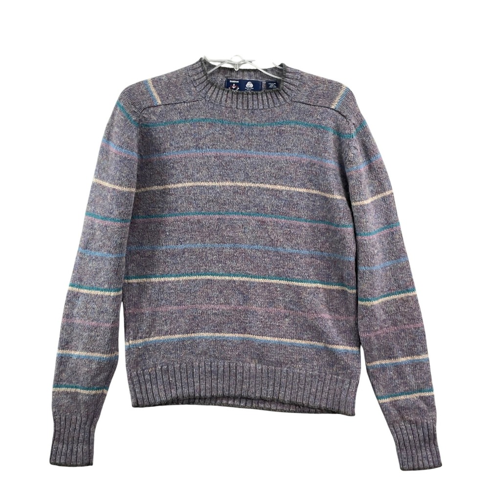 Hartog Sweater Mens Medium Purple Striped Wool Marine Club Crewneck Vintage Knit